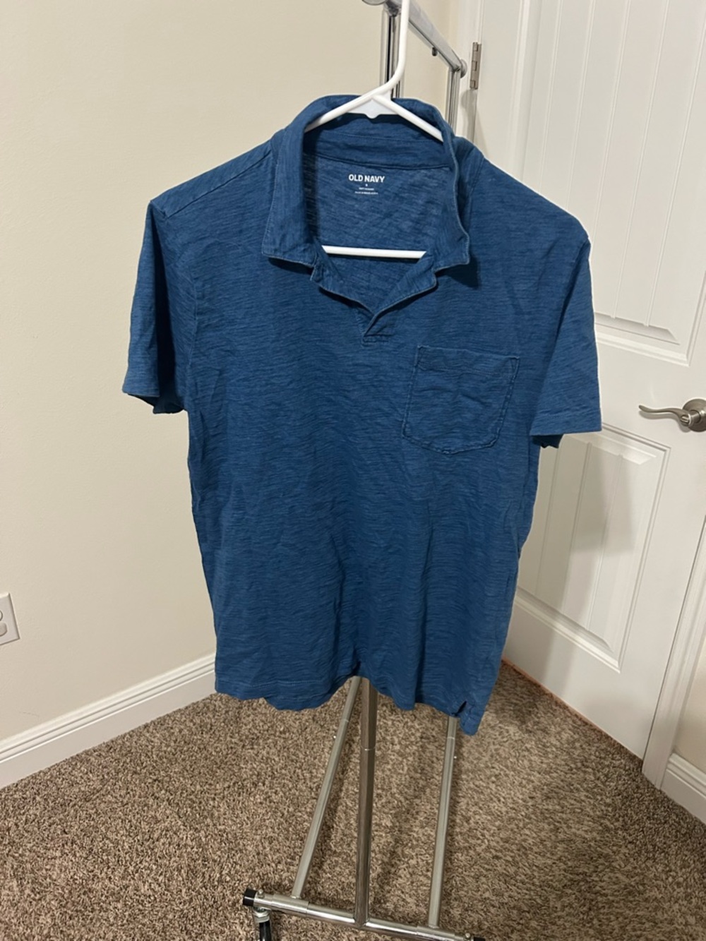 Old Navy Men's Navy Blue Short-Sleeve Polo with Chest Pocket